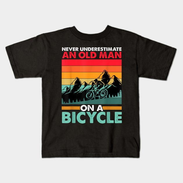 Never Underestimate A Old man With A Bicycle Kids T-Shirt by rhazi mode plagget